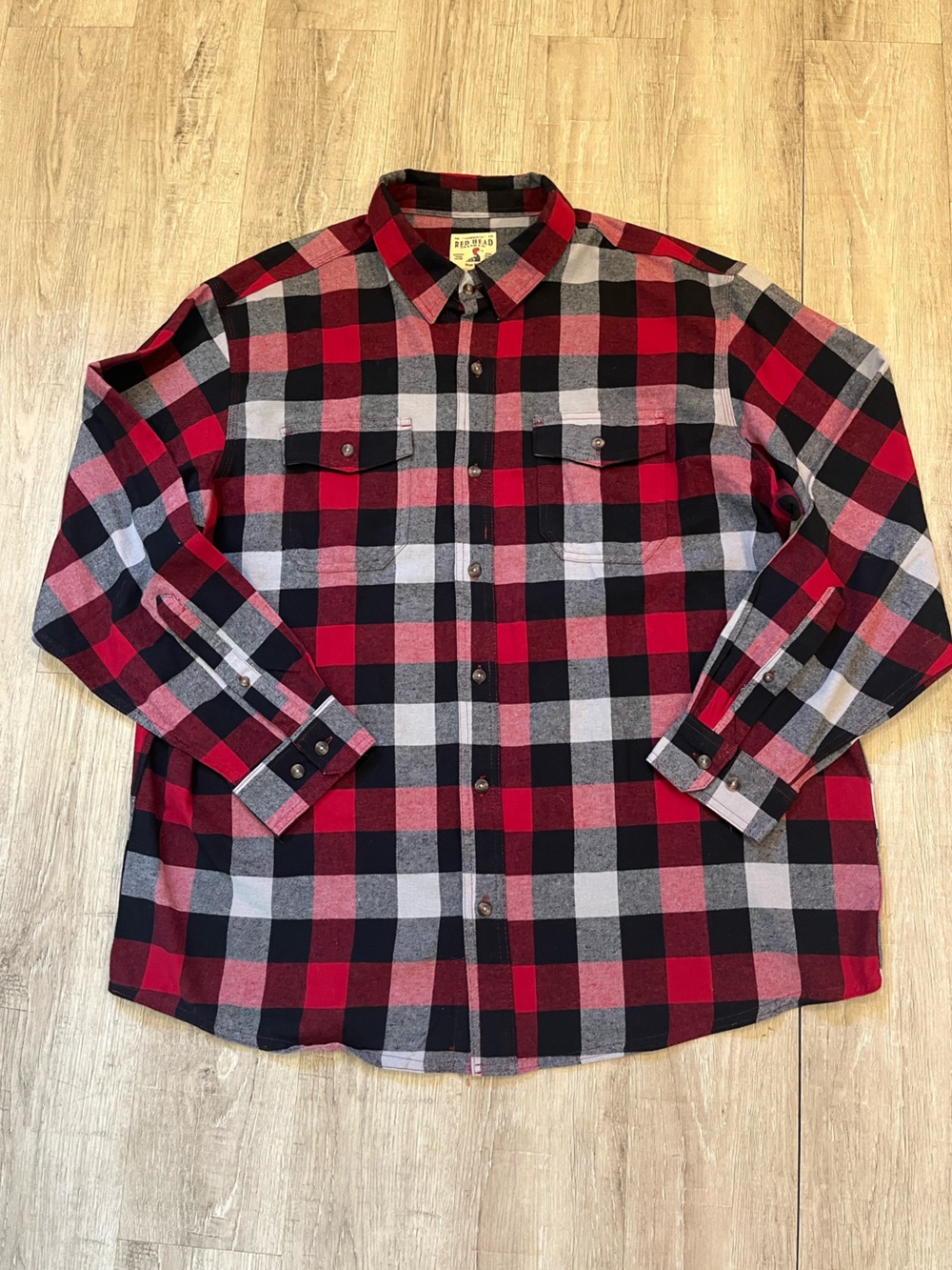 Men's RedHead Red & Black Plaid Button-Up Flannel Shirt 100% Cotton 2X NWOT - Picture 4 of 10